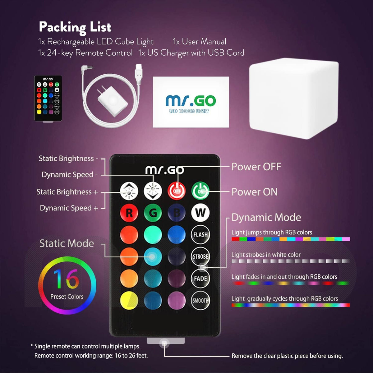 4-inch LED Cube Light, Dimmable Kids Night Light Mood Lamp w/Remote - Image 6