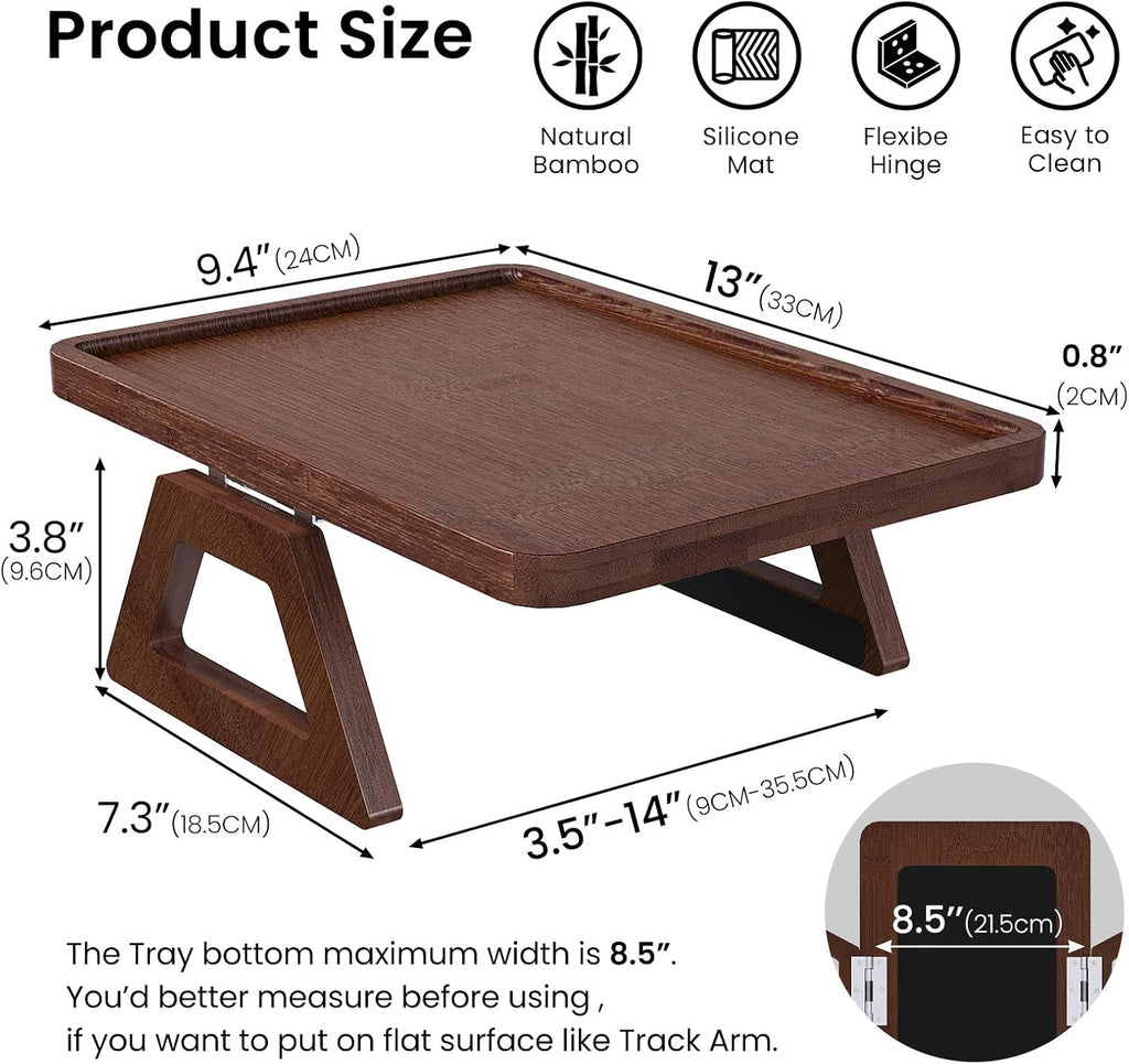 Couch Arm Tray,Bamboo Folding Sofa Tray,Sofa Armrest Tray Clip-On Couch Desk for Drinks,Snacks,Phone,Remote Control（Brown） - Image 6