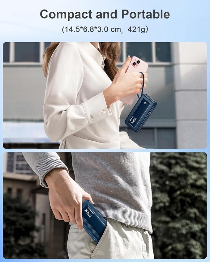Portable Charger 27000mAh 30W Fast Charging Power Bank | Built-in Cables, LED Display, 6 Outputs & 2 Inputs, USB C Battery Pack, Compatible with iPhone, Samsung, Google - Image 8