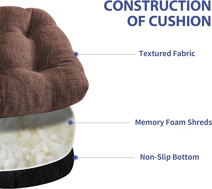 IPYNBAP Chair Cushions for Dining Chairs Set of 4, Kitchen Chair Cushions, Chair Pads with Ties and Non Slip Backing, Tufted Memory Foam Seat Cushion 4 Pack, 18" x 18" x 4", Brown - Image 3