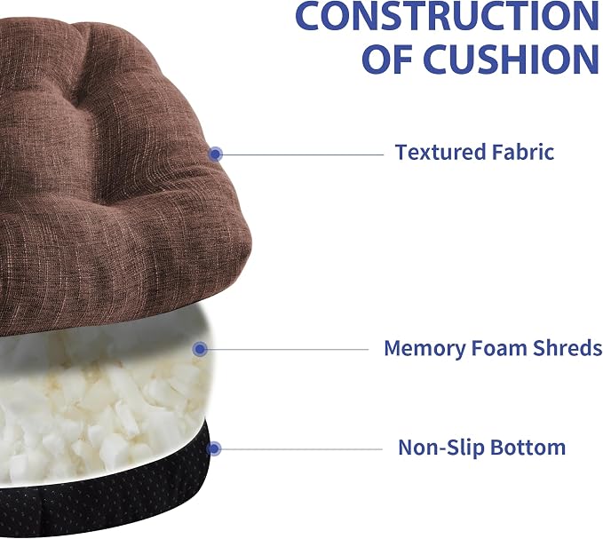 IPYNBAP Chair Cushions for Dining Chairs Set of 4, Kitchen Chair Cushions, Chair Pads with Ties and Non Slip Backing, Tufted Memory Foam Seat Cushion 4 Pack, 15.5" x 15.5" x 4", Brown - Image 3