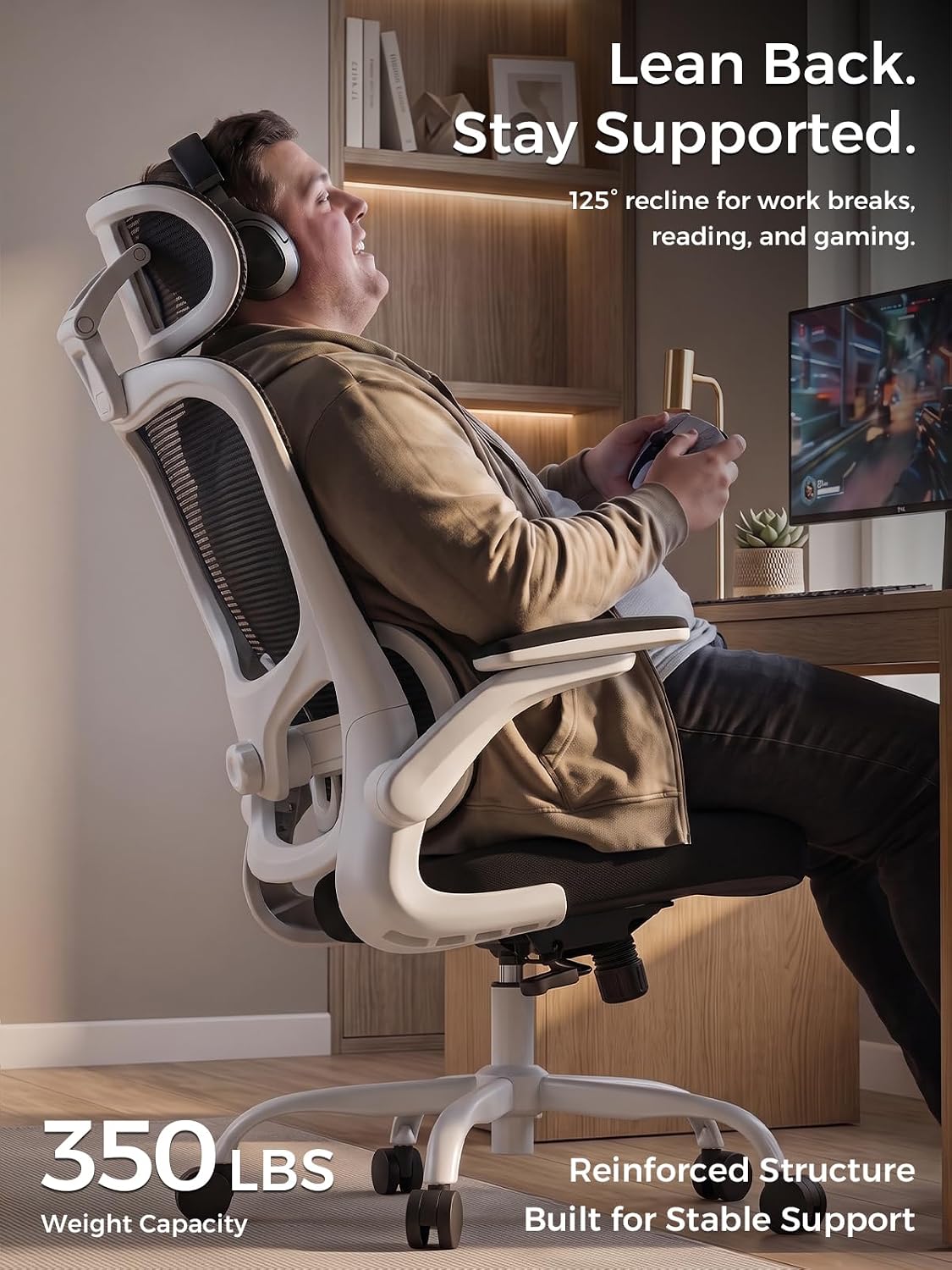 Ergonomic Office Desk Chair, Adjustable Dual Lumbar Support & Thick Seat - Image 6