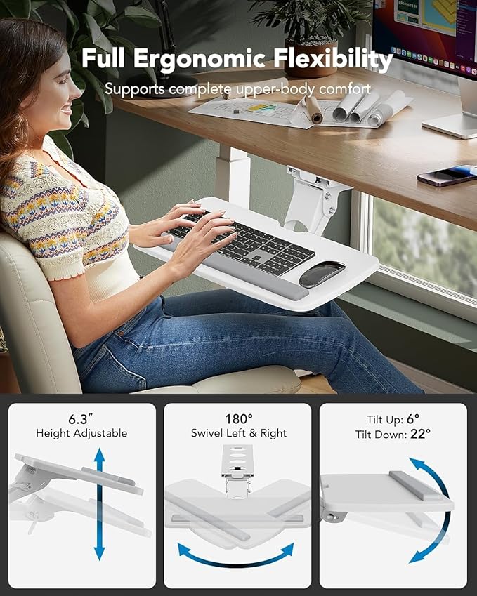 HUANUO Keyboard Tray Under Desk, 360 Adjustable Ergonomic Sliding Keyboard & Mouse Tray, Under Desk Keyboard Tray Slide Out, Keyboard Holder Under Desk for Typing in Home, Office Work, 25"W x 9.84"D - Image 3