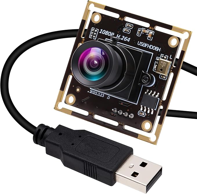 ELP Sony IMX323 Sensor Mini Low Light Wide Angle USB Camera Module with 100degree No Distortion Lens HD 1080P 0.01Lux USB2.0 Video Webcam Board UVC H.264 PC Camera for Computer, Laptop by ELP