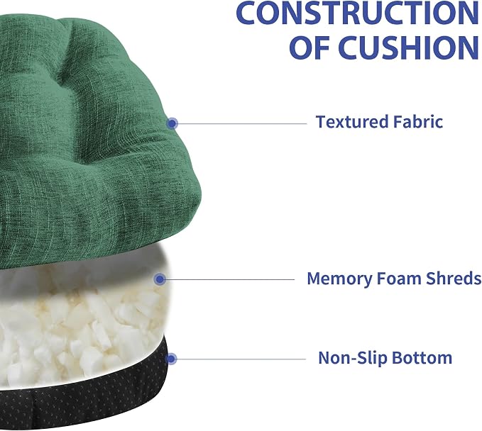 IPYNBAP Chair Cushions for Dining Chairs Set of 4, Kitchen Chair Cushions, Chair Pads with Ties Non Slip Backing, Christmas Room Decor, Tufted Memory Foam Seat Cushion 4 Pack, 18"x18"x4", Dark Green - Image 4