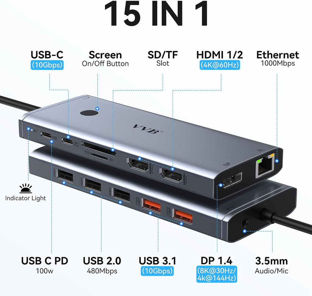 USB C Docking Station Dual Monitor 4K HDMI Laptop Docking Station 3 Monitor - Image 2