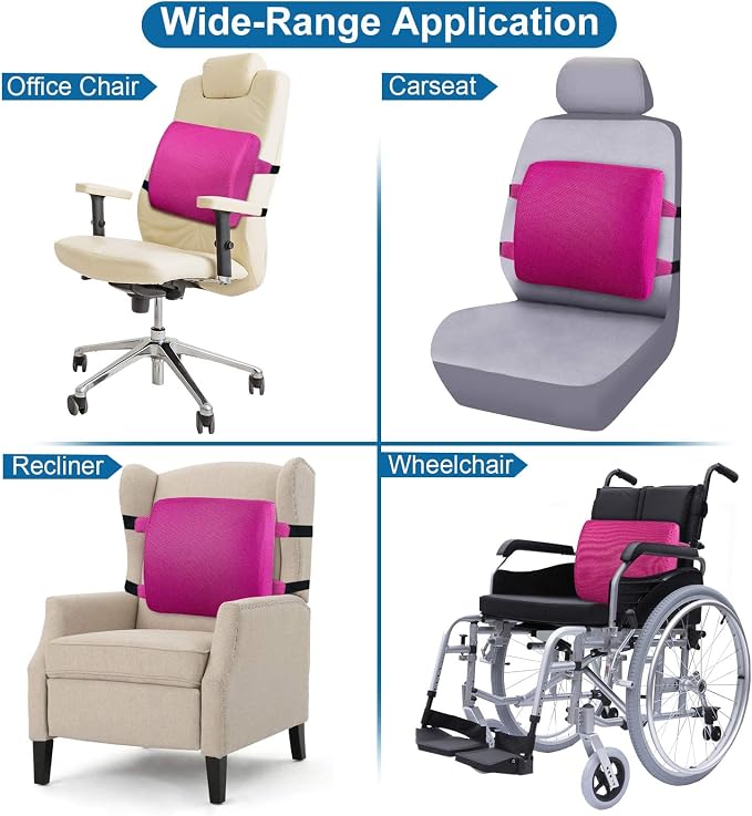 Lumbar Pillow for Chair and Car, Back Support for Office, Memory Foam Cushion with Mesh Cover - Pink - Image 8
