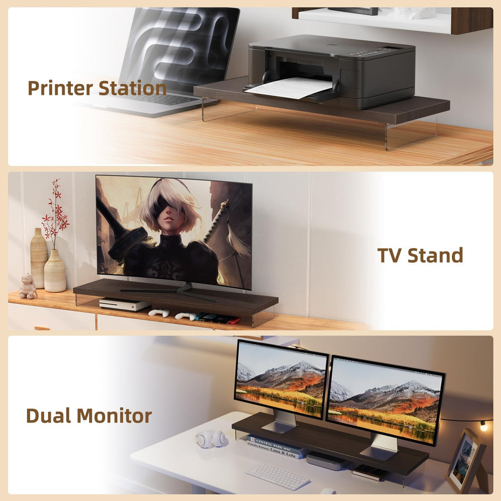 Monitor Stand Riser, 25x10 in Wood & Acrylic Computer Desk Organizer Shelf - Image 7
