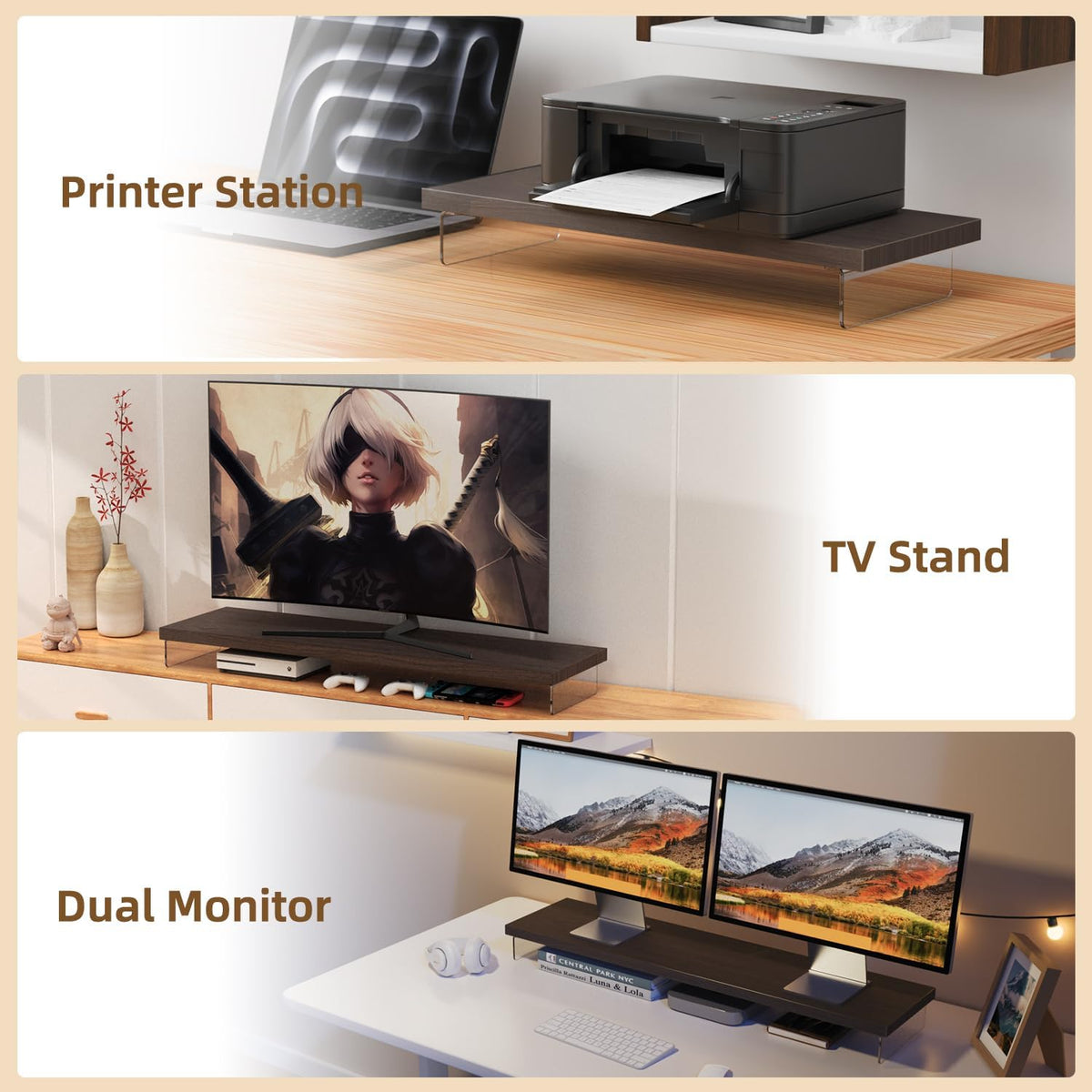 Monitor Stand Riser, 25x10 in Wood & Acrylic Computer Desk Organizer Shelf - Image 7