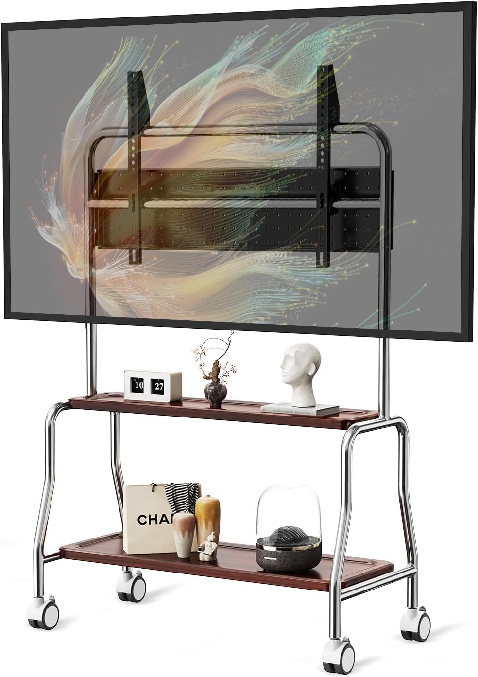 Easel Rolling TV Stand for 32-75" TVs, Stainless Steel TV Cart with Shelf by sythdio