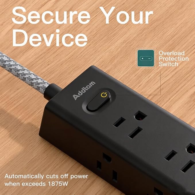 15FT Extension Cord, Power Strip Surge Protector with 12 AC Outlets & 4 USB | Flat Plug, Wall Mount, 1050J Surge Protector, Outlet Extender for Home Office Dorm Room Gaming Desk Setup, ETL Listed - Image 8