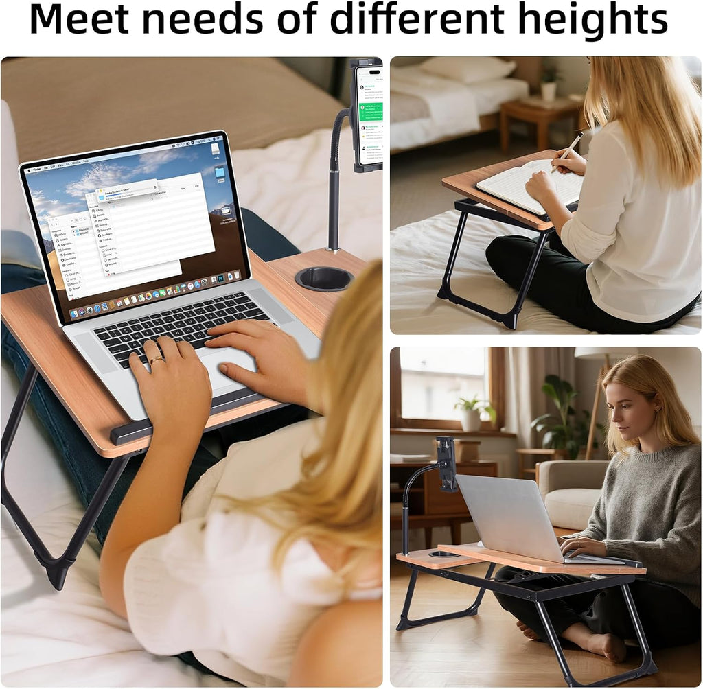 wishacc Lap Desk for Bed, Laptop Desk with Adjustable Tablet Stand, Sturdy Metal Frame Bed Desk, Foldable Laptop Bed Tray Table for Adults Couch Sofa, Portable Lap Desk for Laptop & Phone Slot - Image 4