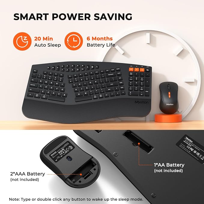 MEETION Ergonomic Split Keyboard and Mouse Combo, Bluetooth Wireless | Full-size keyboard with multi-device, adjustable 4 DPI mouse, designed for comfortable use with PC, laptop, tablet and Mac - Image 6