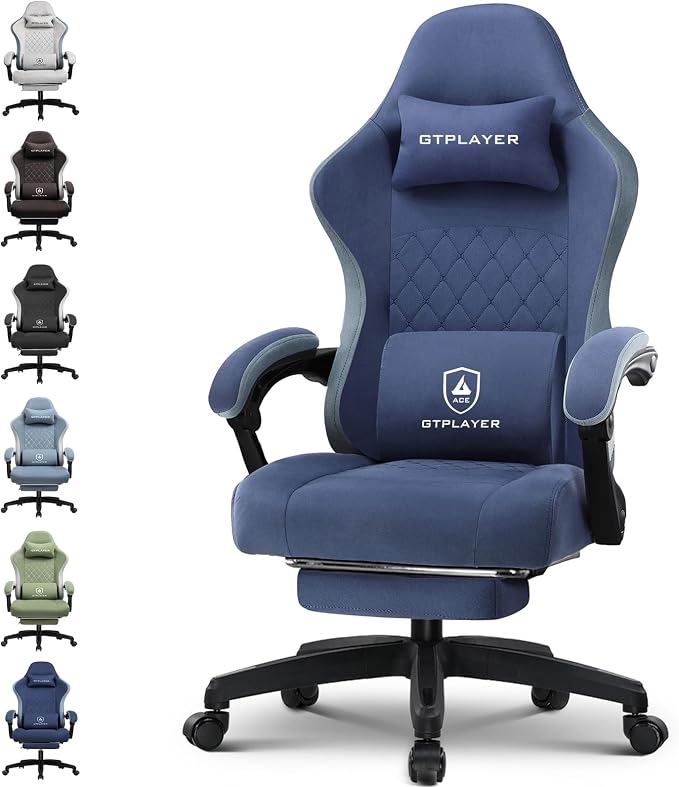 GTPLAYER Gaming Chair, Computer Office Chair with Pocket Spring Cushion, Linkage Armrests and Footrest, High Back Ergonomic Computer Chair with Lumbar Support Task Chair with Footrest(Blue) by GTPLAYER