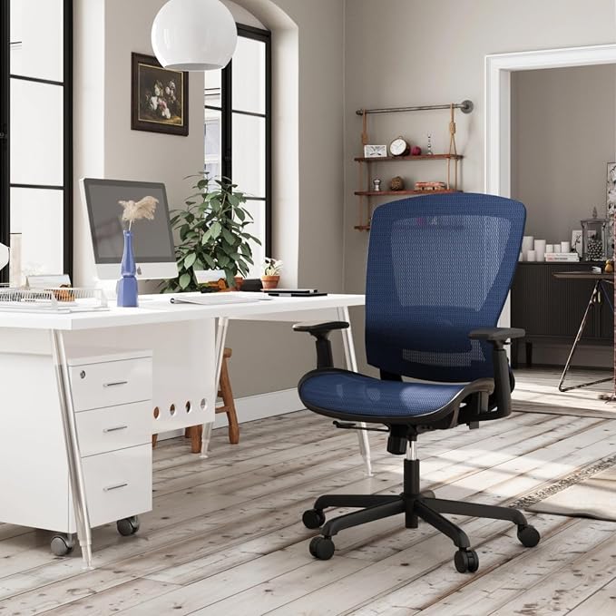 Mesh Office Chair,Ergonomic Computer Desk Chair,Sturdy Task Chair- Adjustable Lumbar Support & Armrests,Tilt Function,Comfort Wide Seat,Swivel Home Office Chair (Blue) - Image 2