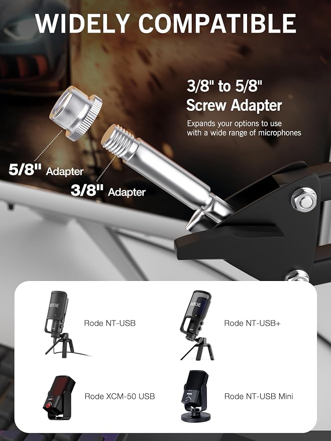 SUNMON Rode NT-USB Mic Boom Arm - Mic Arm for RODE NT-USB/NT-USB+/NT-USB Mini and Most Microphone, Adjustable Boom Scissor Arm Stand with 3/8" to 5/8" Adapter by SUNMON - Image 4