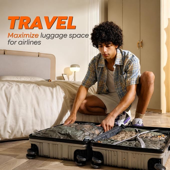 Rechargeable Wireless Pump Travel Storage Bags Set - 15 Pack Small Size Vacuum Bags for Travel & Home, Space-Saving Compression Packing for Clothes, Suitcase Luggage - Image 9