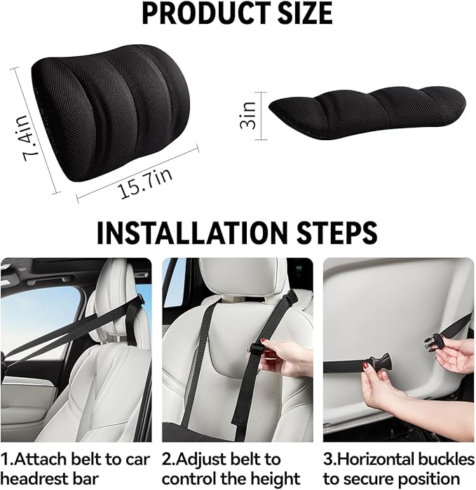 Lumbar Support Pillow for Car,Back Support for Car Seat Cushion,Adjustable Straps Securely Fixed Car Lumbar Support Pillow for Office Chair (Gray) - Image 6