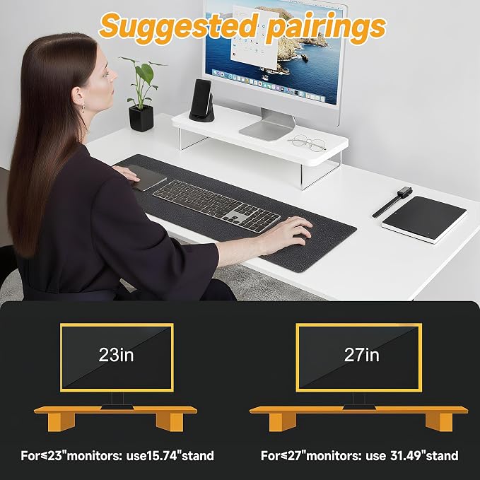 Computer Monitor Stands, Wood & Acrylic Computer Monitor Stand, Desk Monitor Stand Underneath Storage For Office, Home, School Supplies, 15.7" L (White) - Image 8