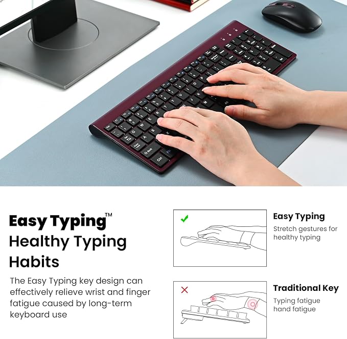 cimetech Wireless Keyboard and Mouse Combo - Burgundy Black | Compact quite scissor-switch keyboard with optical mouse, includes USB-A Nano Receiver, for Computer,Mac,Laptop,PC,Windows - Image 7