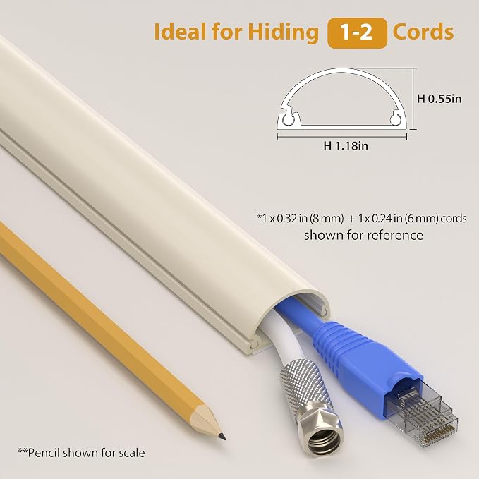 ZhiYo 56in Cord Hider for 2-3 Wall-Mounted TV Wires, 1.2"W x 0.55"H, Beige | Split-Hinge Design for Easy Installation, Half-Round Glazed Finish Ideal for Wall/Baseboard, Self-Adhesive, 4Pack(14.2" Each) - Image 2