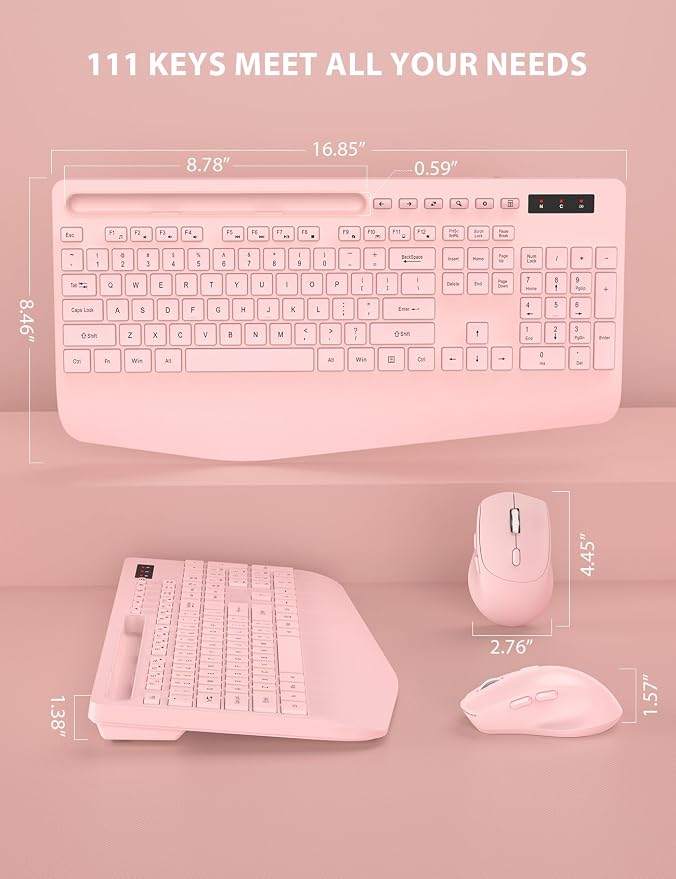 Wireless Keyboard and Mouse Combo - Full-Sized Ergonomic Keyboard with Wrist Rest, Phone Holder, Sleep Mode, Silent 2.4GHz Cordless Keyboard Mouse Combo for Computer, PC, Laptop, Mac, Windows -Trueque - Image 7