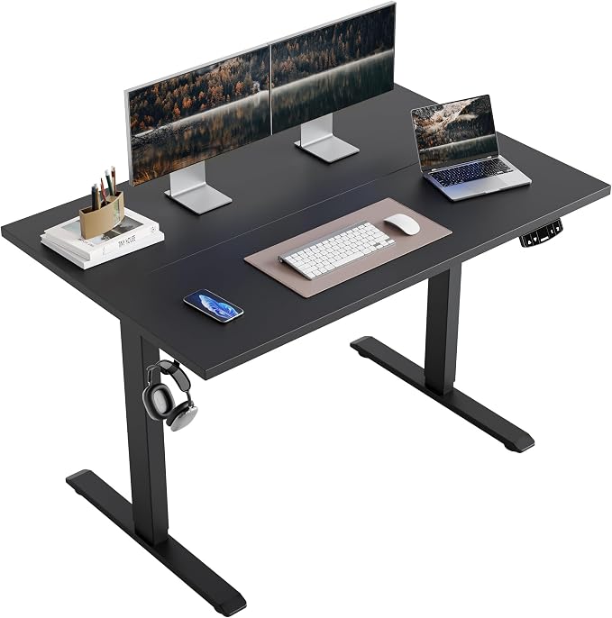 Agilestic Electric Height Adjustable Standing Desk, 48 Inch, Black | Smooth Height Adjustment, Memory Presets, Hooks, Stable Steel Frame,154 lbs Capacity, Easy Assembly, Splice Board by Agilestic