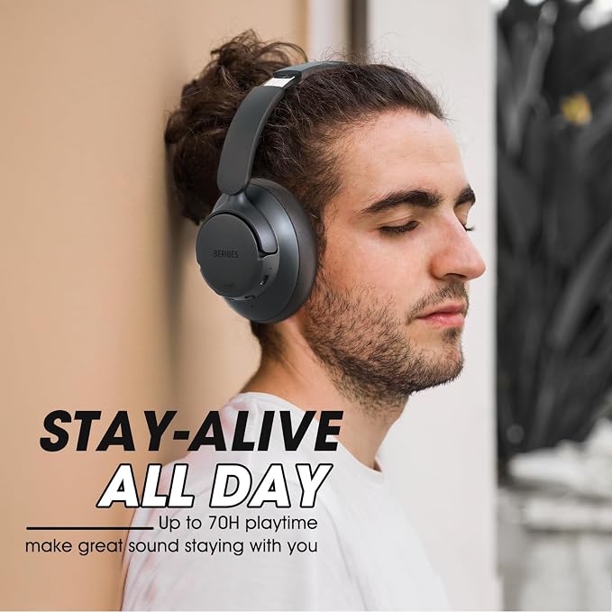 BERIBES Hybrid Active Noise Cancelling Headphones Wireless Over Ear 70Hours | Foldable Bluetooth 6.0,Transparent Modes,3.5MM Cable,Lightweight Built-in Mic,HiFi Stereo Deep Bass,Soft-Earpad,Fast Charging - Image 5