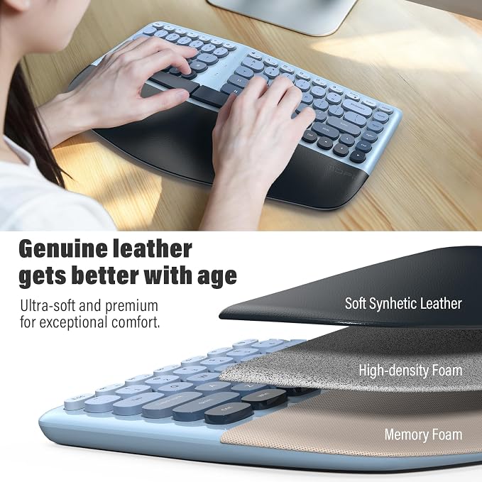 MOFII Wireless Ergonomic Keyboard and Mouse Combo, Split Curved Keyboard with Wrist Rest, Vertical Mouse, 2.4G, for PC Laptop Desktop Mac- Blue Gradient Colorful - Image 5