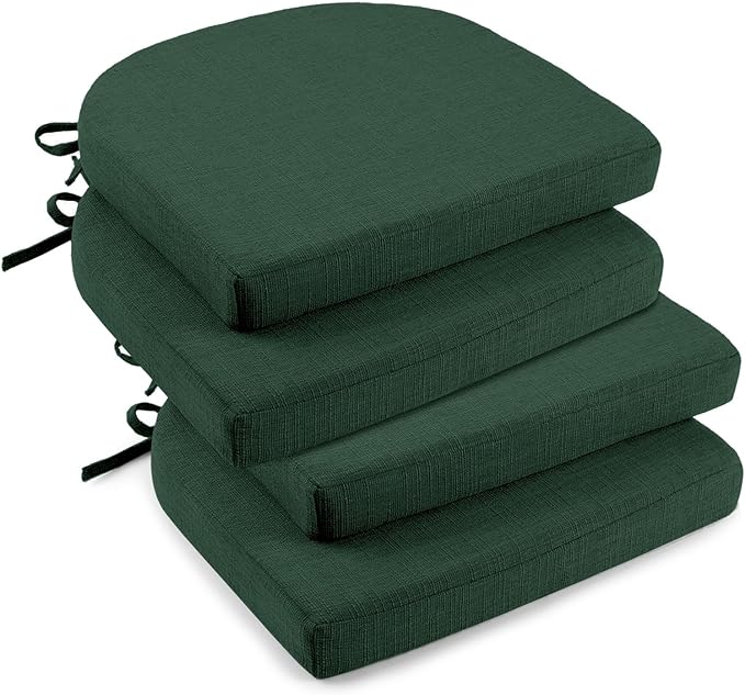 downluxe Indoor Chair Cushions for Dining Chairs, Soft and Comfortable Textured Memory Foam Kitchen Chair Pads with Ties and Non-Slip Backing, 16" x 16" x 2", Dark Green, 4 Pack by Downluxe