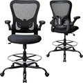 Drafting Chair, Ergonomic Tall Office Chair for Standing Desk, Counter Height Desk Chair with Adjustable Padded Armrests and Footrest Ring Standing Desk Chair Adjustable Height with Lumbar Support by TOPBSHODC