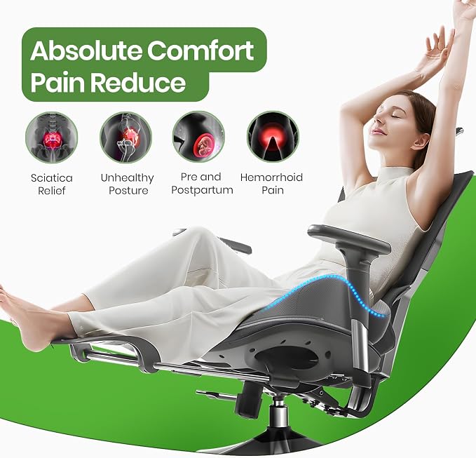 A-Pce Ergonomic Seat Cushion, Non-Slip Seat Cushion for Office Chair, Grey | Relieves Sciatica, Lower Back & Coccyx Pain, Suitable for Office Chair, Car Seat & Driving - Image 2