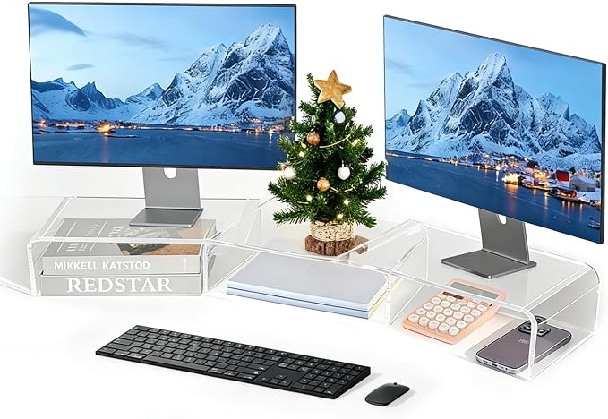 LEKETREE Acrylic Monitor Stand , Clear Monitor Stand for Desk, Computer Accessories for Home Office, Desk Organizer Shelf for Laptop, PC, Multi Media and more by Stylishworkspaceeffortlessorganization