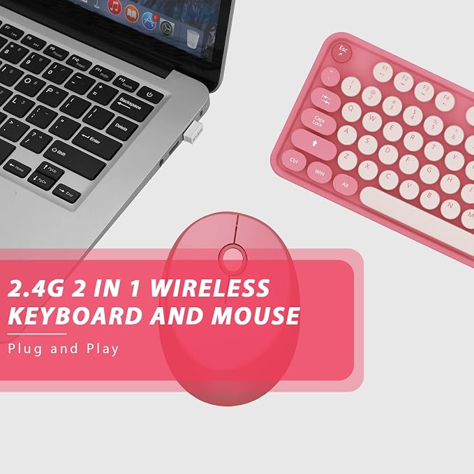 Colorful Wireless Keyboard and Mouse for PC Laptop | Cute Colorful Typewriter Retro Round Keyboard and mouse for PC Laptop - Image 5