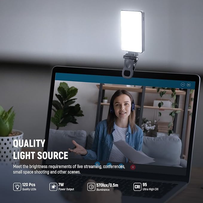NEEWER Basics LED Selfie Phone Light for iPhone Camera Laptop, BL120B | Clip on Fill Light, Color Films, Diffuser, 3000mAh Rechargeable, 2500K-9000K CRI95+ Video Conference Lighting for Zoom Call - Image 4