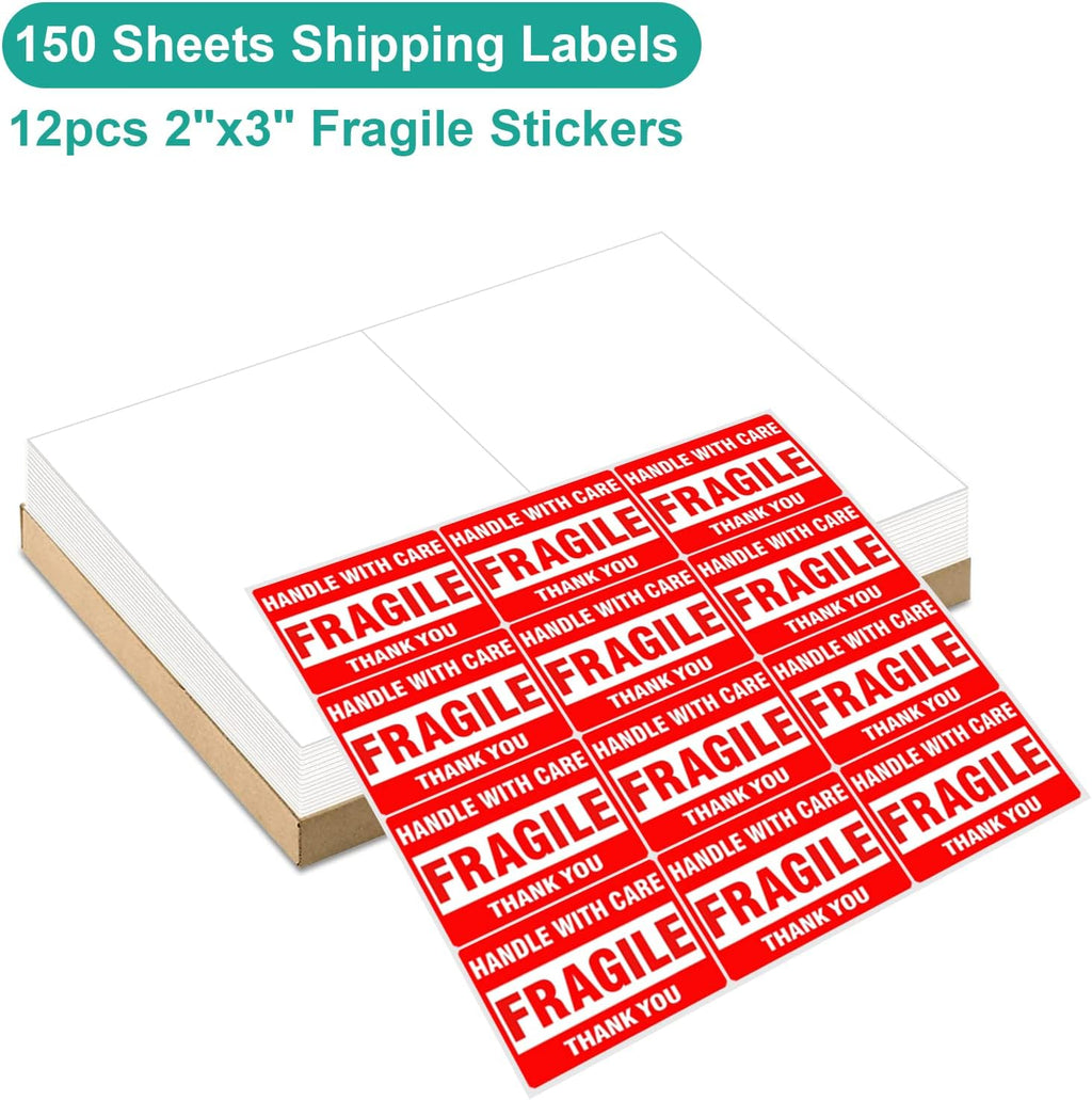 MFLABEL Half Sheet Shipping Labels (8.5" x 11") - 300 Self-Adhesive Labels for Laser/Inkjet Printers | 2-UP Design for FedEx, UPS, Amazon FBA | Matte Finish No-Jam Labels + 12 Free Fragile Stickers - Image 3