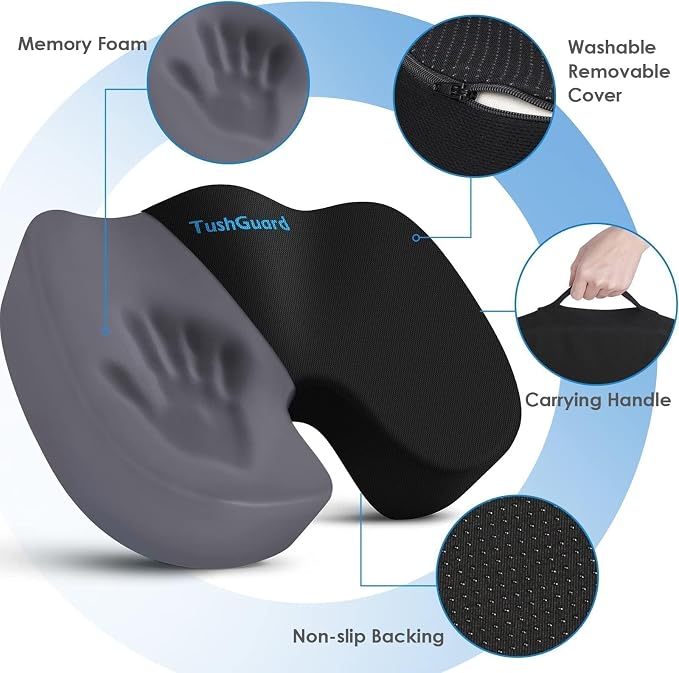 Seat Cushion for Office Chair, Car, Memory Foam, Black Large | For Back, Coccyx, Sciatica, Tailbone, Ergonomic Design, Non-Slip, Desk Wheelchair Use, Supportive Butt Pillow, For Man - Image 3