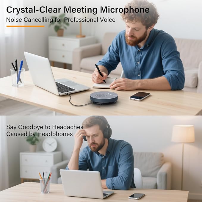 Plug & Play USB Speakerphone,Conference Microphone for Home Office | noise cancelling. Ideal for Zoom/Teams/Skype,online classes, conference calls. USB-A desktop speaker with volume control. - Image 3