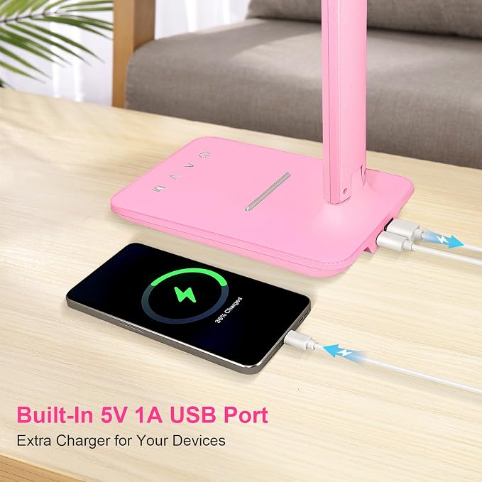 LED Desk Lamp for Office Home, Bright Desk Light with USB Charging Port, Adjustable Dimmable Desk Lamps 5 Modes 5 Brightness, Touch Study Lamp for Nail, Craft, Puzzle, Sewing, Study, Pink - Image 3