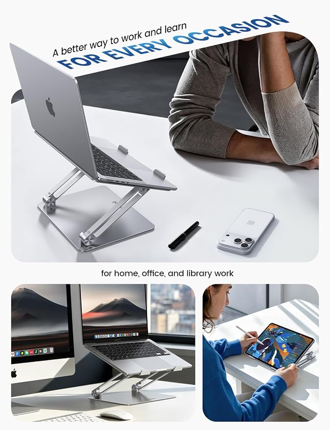 Lamicall Adjustable Laptop Stand for Desk for MacBook Air Pro HP 10-17.3'' | Aluminum Computer Notebook Holder, Portable Laptop Riser, Foldable Ergonomic Office Desk Accessories for Dell XPS Silver - Image 5