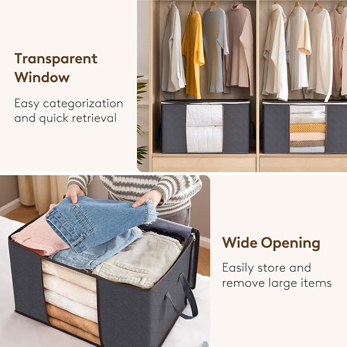 Lifewit 2 Pack 60L Clothes Storage Bins with Lids, Foldable Blanket Storage Bags with Zippers, Clear Window and Reinforced Handles, Closet and Organization for Clothing, Sweater, Comforter, Bedding - Image 5