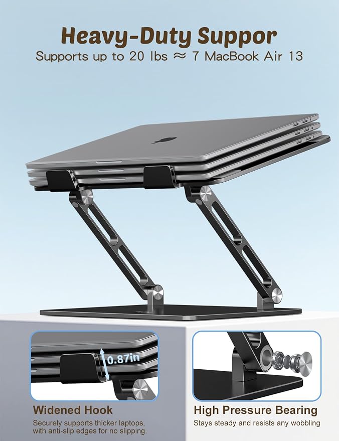 Aoviho Laptop Stand for Desk – Adjustable Aluminum Laptop Riser with Unique Cat-Shaped Cooling Vent, Portable Desk Gift & Decor, Compatible with MacBook Air Pro, Dell, HP, Lenovo (10"-17.3"), Black - Image 2