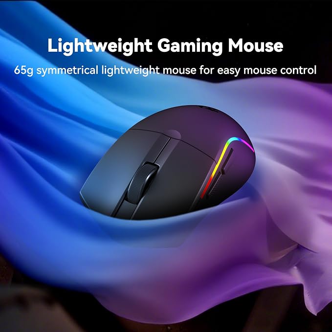 Redragon S107KS Wireless Gaming Keyboard and Mouse, RGB Backlit, 3 Mode (Wired/2.4G/BT), Up to 10,000 DPI Gaming Mouse with Software, Ultra Lightweight 65g, 25 Key Anti-Ghosting Keyboard for PC - Image 6