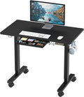 SHW Mobile Electric Height Adjustable Standing Desk w/Drawer, Black | 40" Wide Top | w/ Memory Presets and Cable Management | Drawer with adjustable compartments | Hanging Hooks by SHW