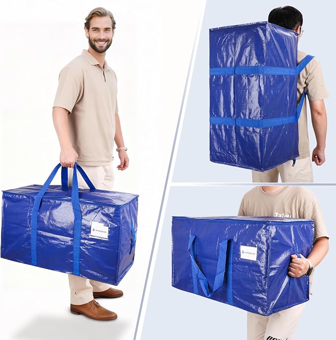 KYODOLED 6 Pack Extra Heavy Duty Blue Moving Bags - Large Move In & Packing Bags for College Students, Sturdy Storage Totes with Strong Zipper & Comfortable Handles for Clothes Storage - Image 5