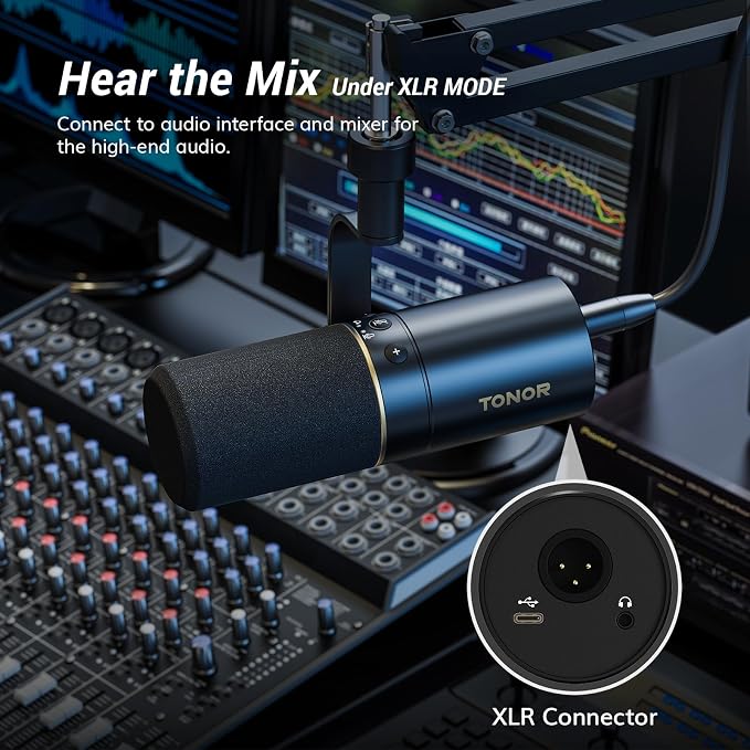 TONOR Dynamic Podcast Microphone, XLR/USB Mic for Podcasting, Recording, Streaming, XLR Cardioid Studio Mic with Quick Mute, 3.5mm Headphone Jack, Volume Control, Microfono with Boom Arm, Black,TD510+ - Image 5