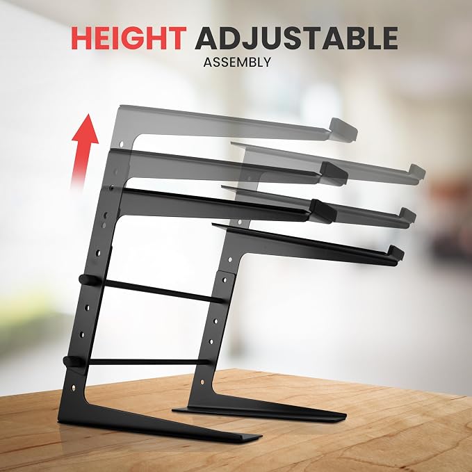 Pyle Portable Adjustable Laptop Stand - Anti-Slip Standing Table Monitor or Computer Desk Workstation Riser with Level Height Alignment for DJ, PC, Gaming, Home or Office - Image 3