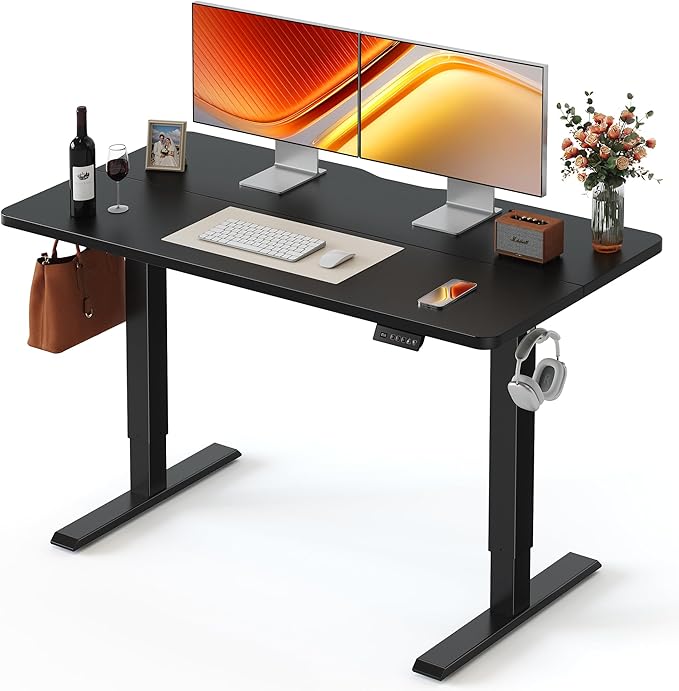 FEZIBO Standing Desk 48 × 24 Inch Electric Height Adjustable, Black | Sit and Stand Up Adjustable Desk, Home Office Computer Desk with 3 Customizable Memory Presets by FEZIBO