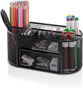 Comix Mesh Pen Pencil Holder Desk Organizer, 8 Compartment and 1 Drawer Wire Desktop Pen Pencil Cup Caddy Office Supplies Accessories for Home Office School, Black by Comix