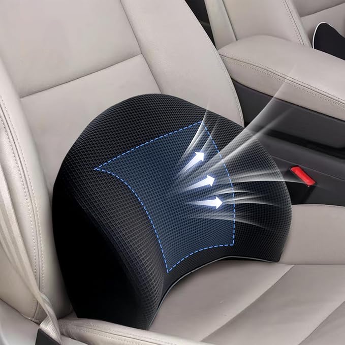 Lumbar Support Pillow for Car, 100% Memory Foam Lumbar Pillow for Car Seat | Lumbar Support with Breathable Removable Cover, Ergonomic Design - Back Pillow Lumbar Support Pillow for Back Pain Relief by SPRFUFLY